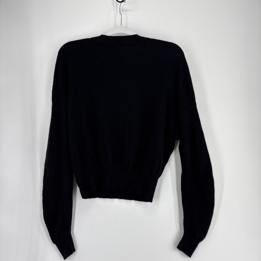 LEWIT Cashmere Blend Sweater Medium Black Snap Detail Long Sleeve Crew Pullover - Picture 7 of 7